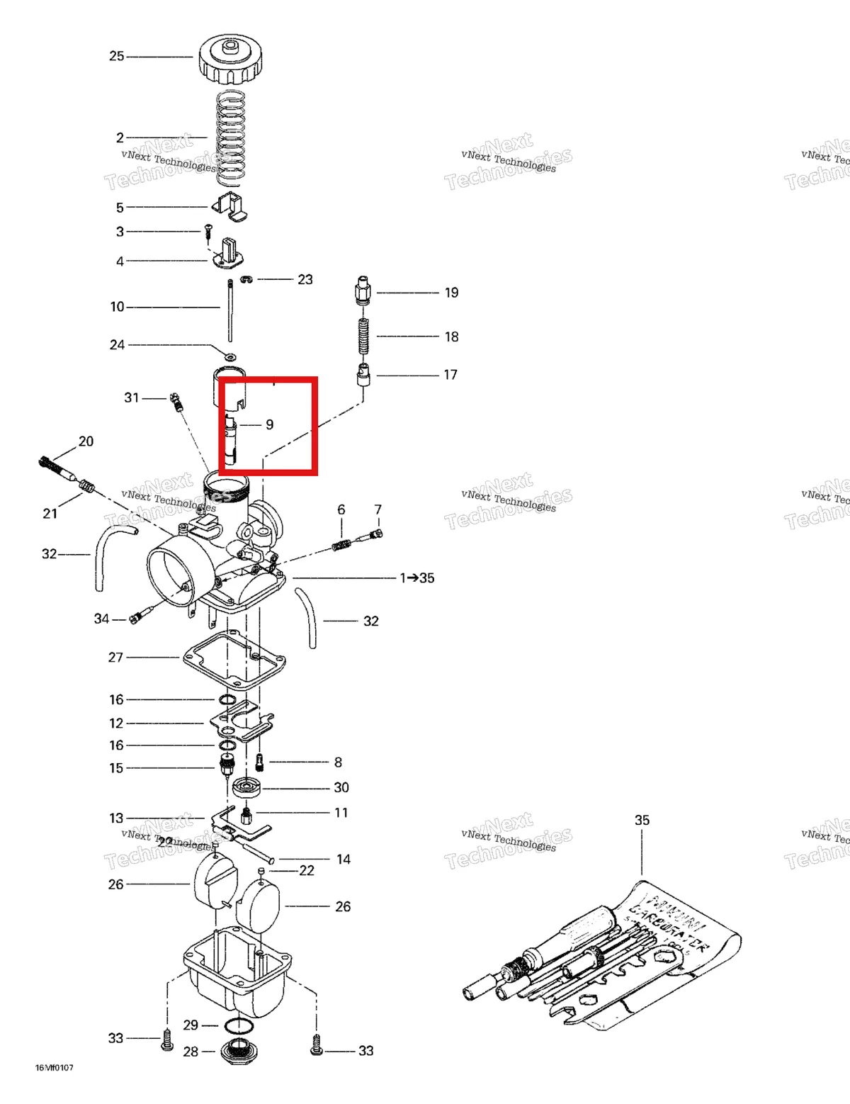 Деталь 404100700 (Деталь Needle Jet 159 P-2) на схеме узла 2001 Ski-Doo Summit 500 F Carburetors