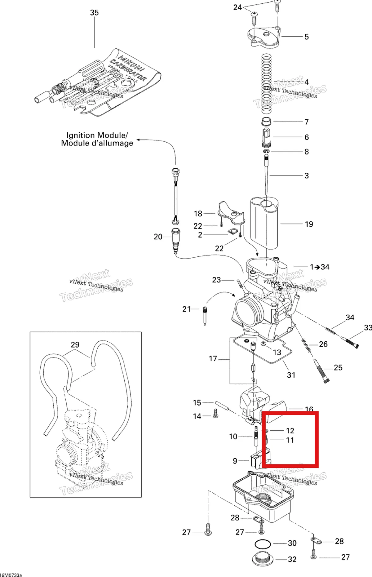 Деталь 404106000 (Деталь Main Jet 350, P.t.o.) на схеме узла 2007 Ski-Doo MX Z 440X Racing Carburetor