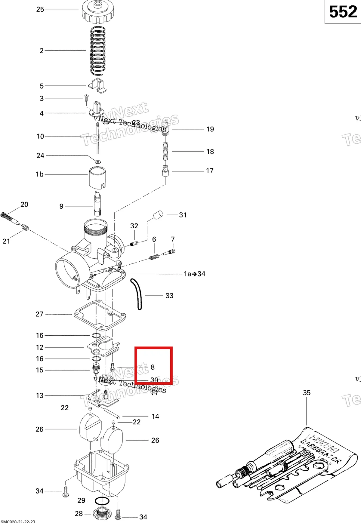 Деталь 404109400 (Деталь Pilot Jet Pj 45) на схеме узла 2009 Ski-Doo GSX Fan Carburetor
