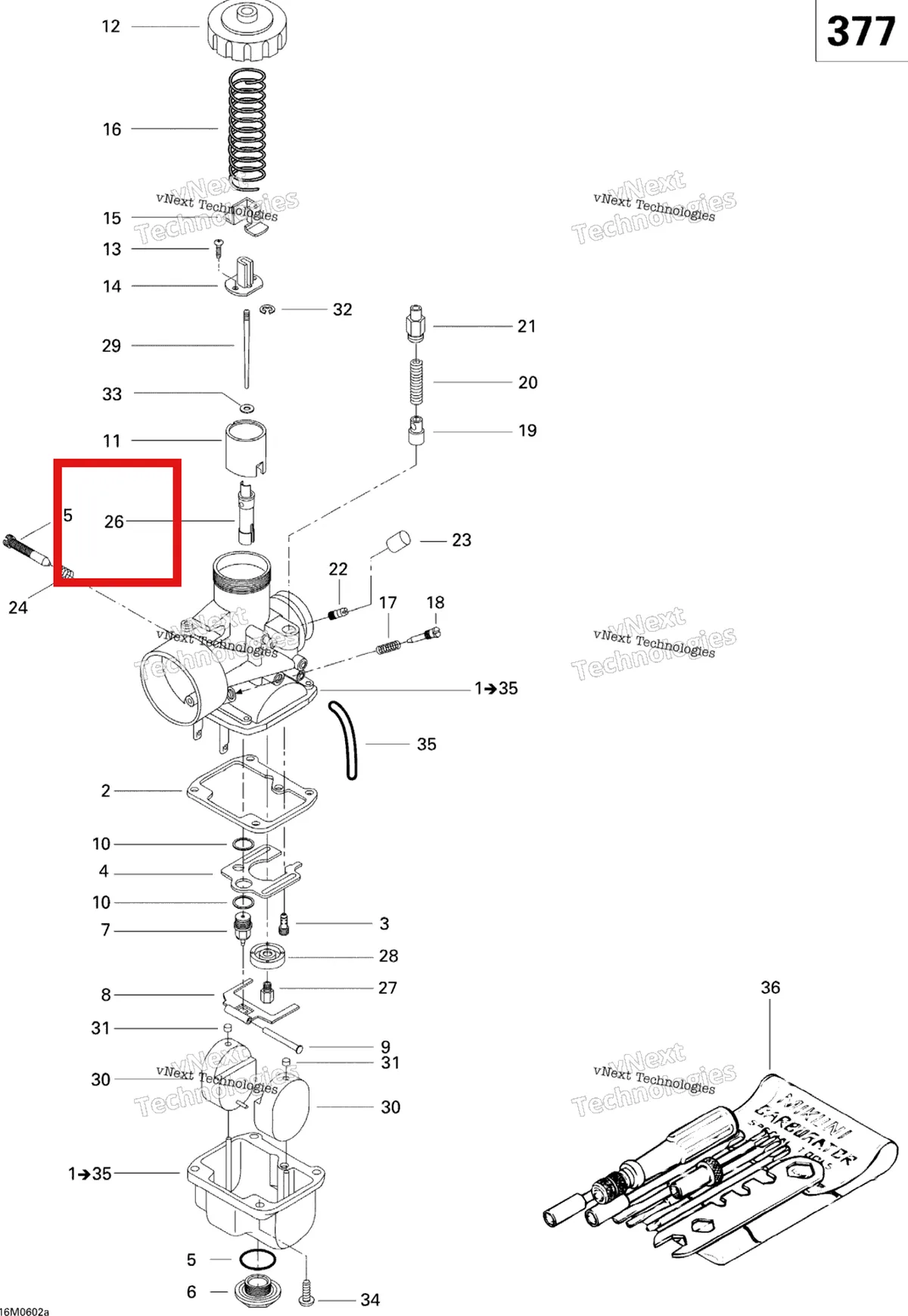 Деталь 404110800 (Деталь Needle Jet 159q-2) на схеме узла 2006 Ski-Doo GSX 380F Carburetor Gsx 380F