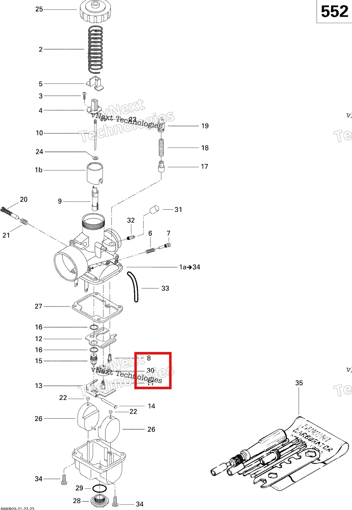 Деталь 404110900 (Деталь Screw Guide) на схеме узла 2009 Ski-Doo GSX Fan Carburetor