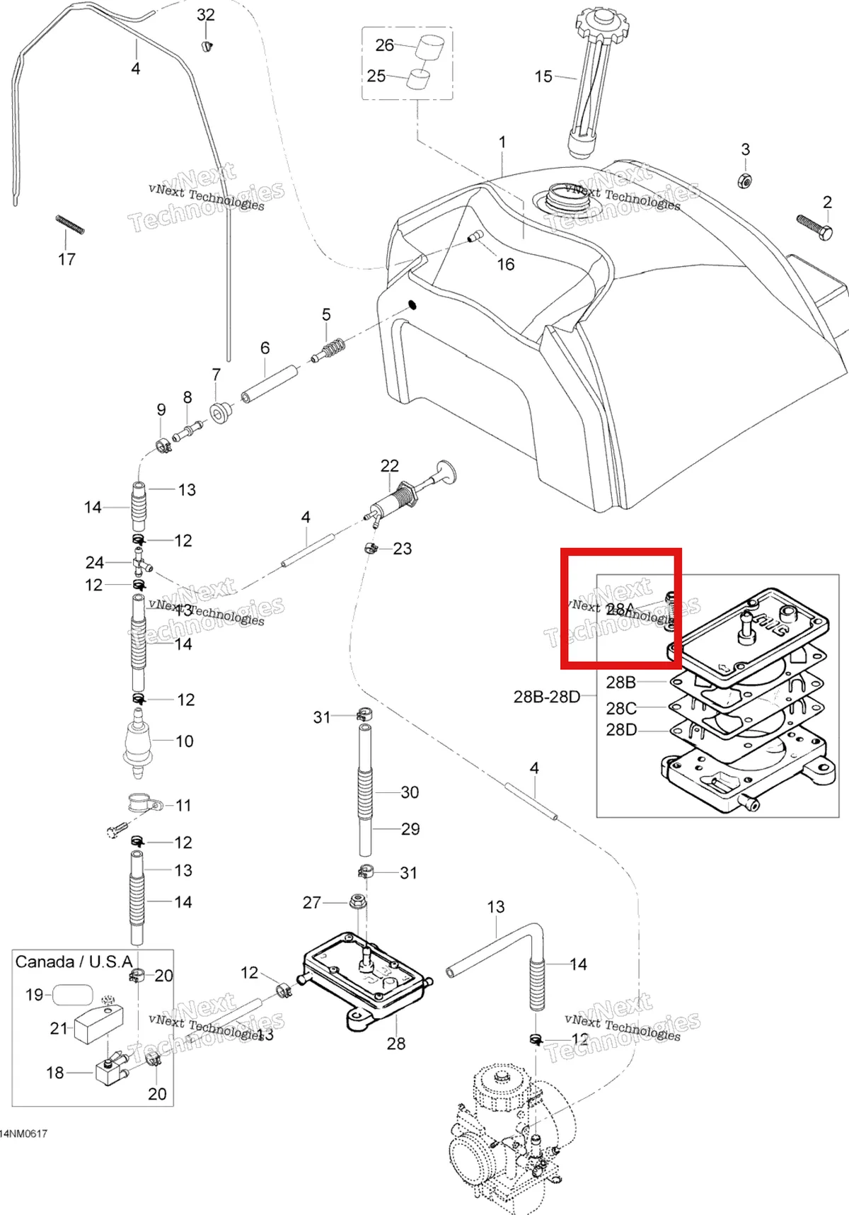 Деталь 404118500 (Деталь Screw + Washer) на схеме узла 2006 Ski-Doo Skandic LT 440F Fuel System