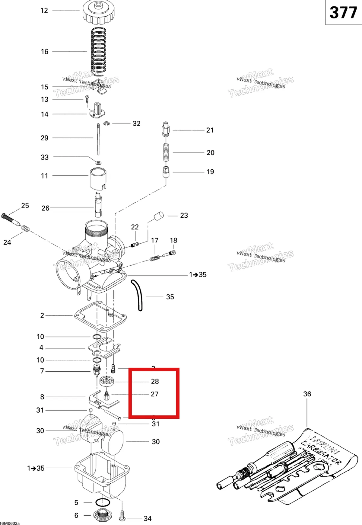 Деталь 404119400 (Деталь Main Jet Mj 195) на схеме узла 2006 Ski-Doo GSX 380F Carburetor Gsx 380F