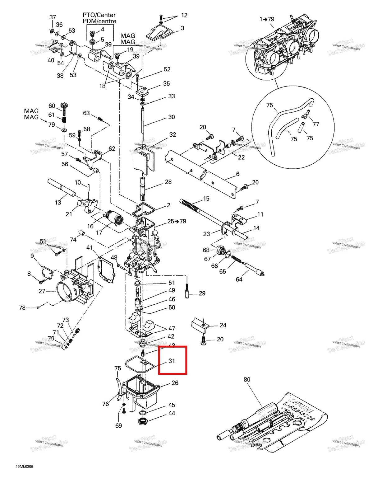 Деталь 404137000 на схеме узла 2003 Ski-Doo Mach Z Carburetors