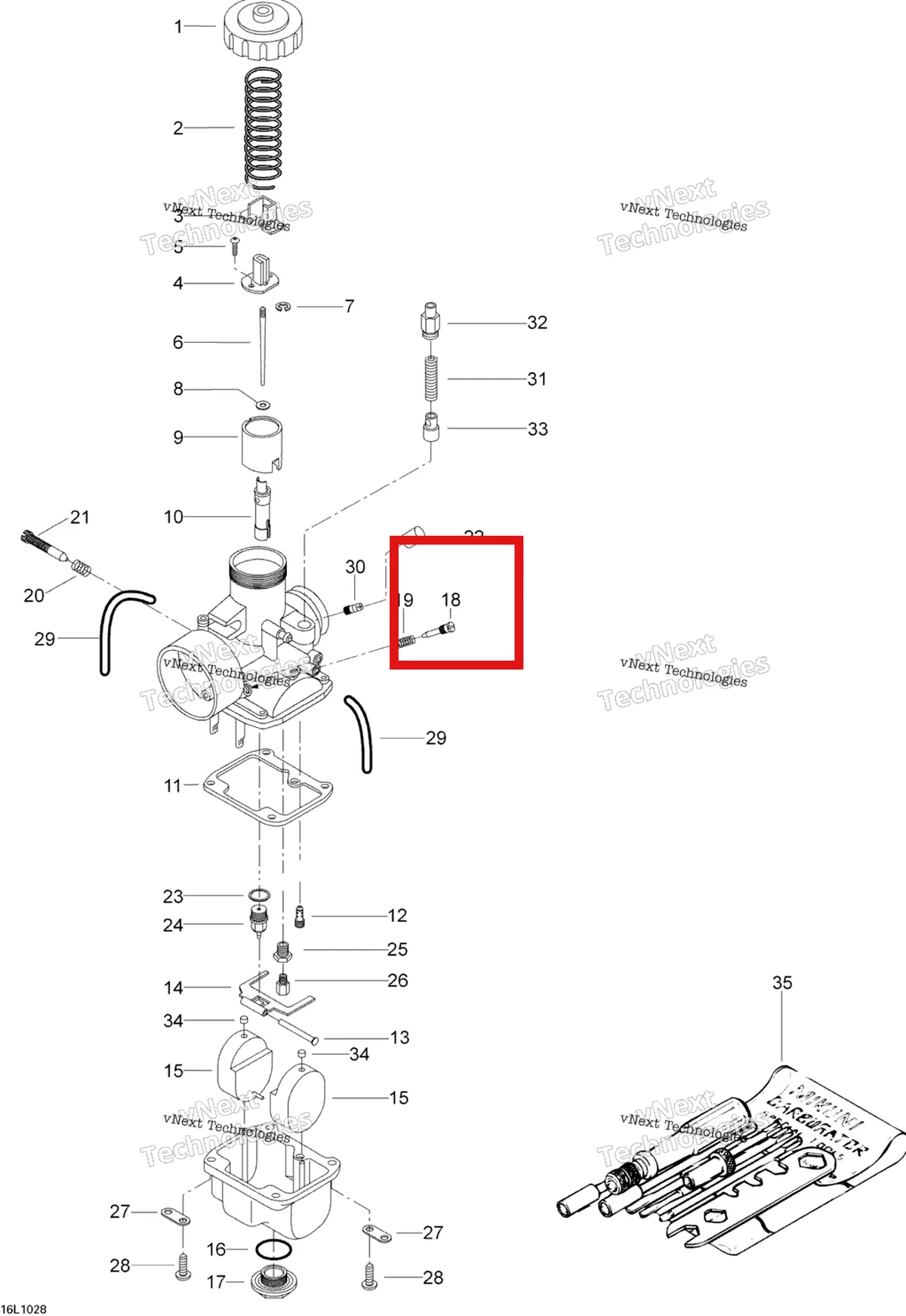 Деталь 404149000 (Деталь Idle Adjusting Screw) на схеме узла 2010 Ski-Doo Skandic WT 600 Carburetor