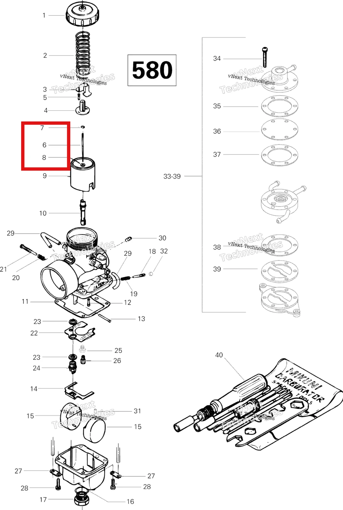 Деталь 404149200 на схеме узла 1996 Ski-Doo Grand Touring 580 Carburetor 580