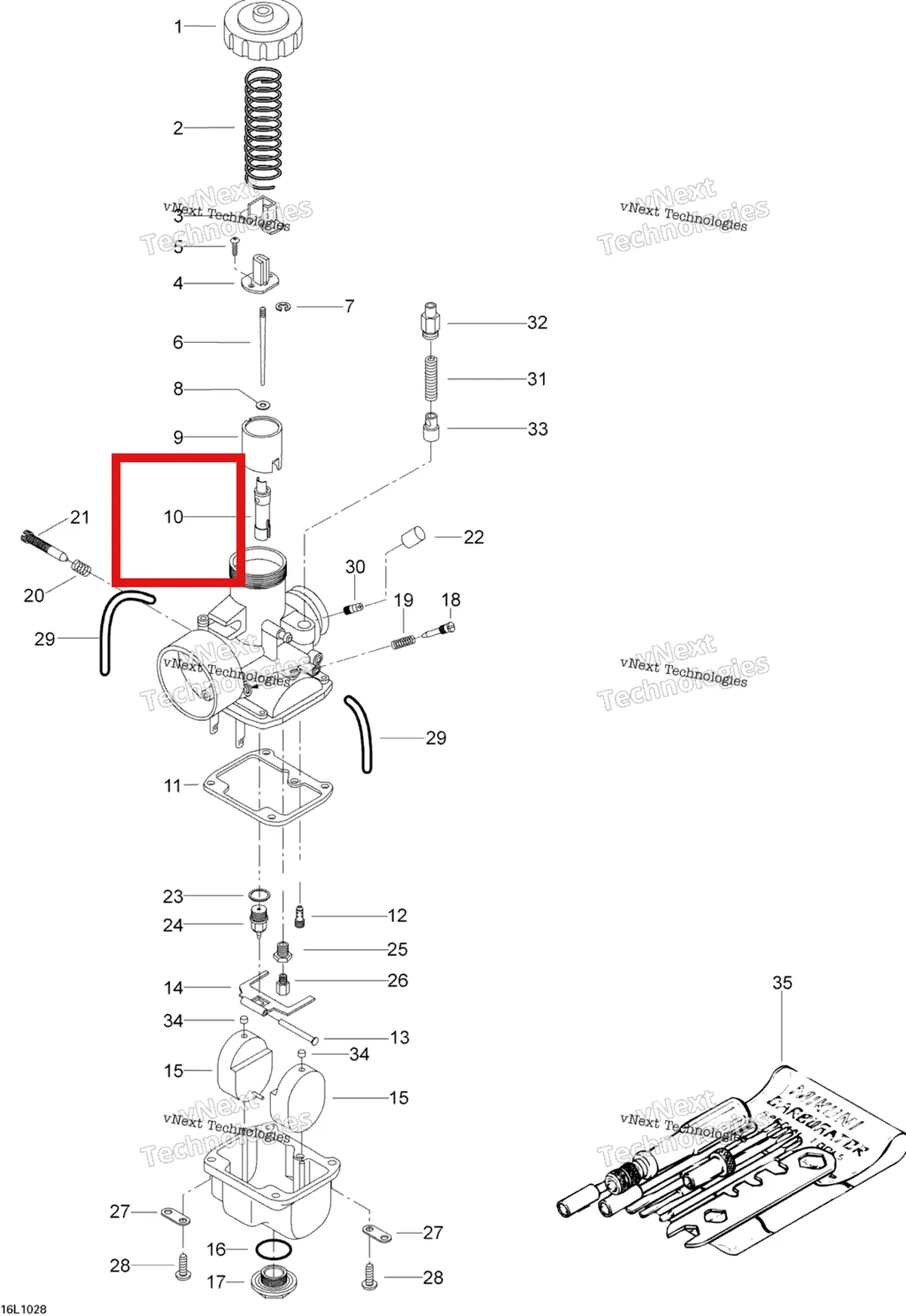 Деталь 404161805 (Деталь Needle Jet 480 P-9. St 600) на схеме узла 2010 Ski-Doo Skandic WT 600 Carburetor