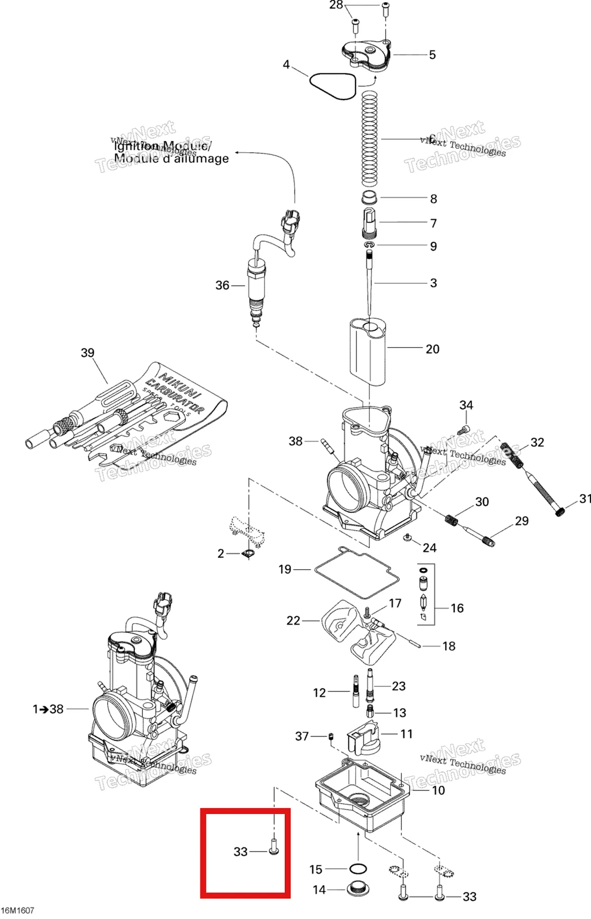 Деталь 404161848 (Винт) на схеме узла 2016 Ski-Doo MXZ 600 RS Carburetor