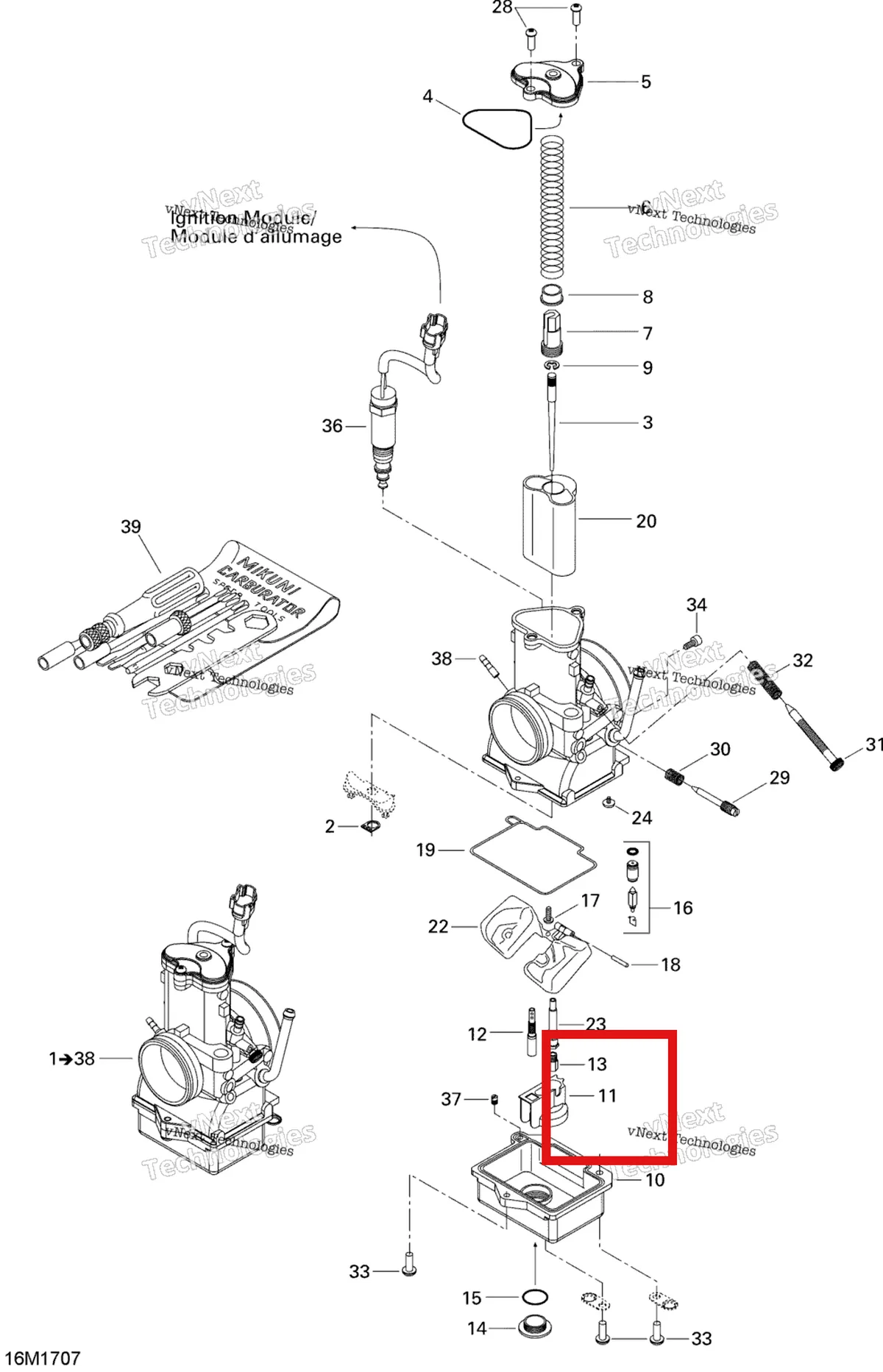 Деталь 404161855 (Держатель) на схеме узла 2017 Ski-Doo MXZ 600 RS Carburetor