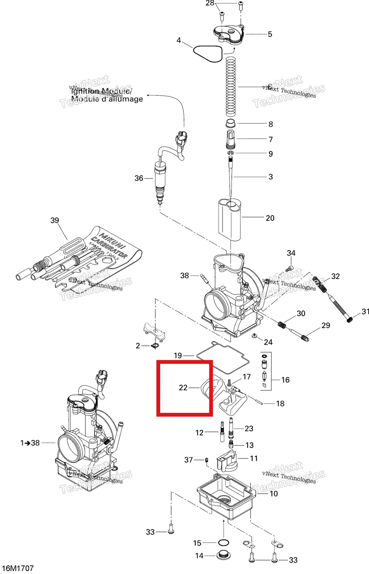 Деталь 404161859 (Поплавок) на схеме узла 2017 Ski-Doo MXZ 600 RS Carburetor