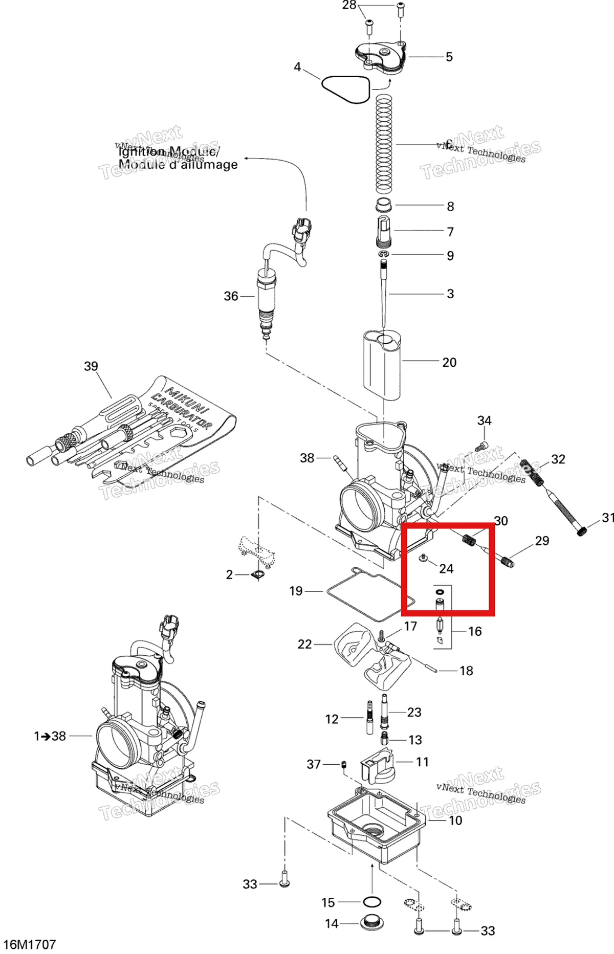 Деталь 404161861 (Винт) на схеме узла 2017 Ski-Doo MXZ 600 RS Carburetor