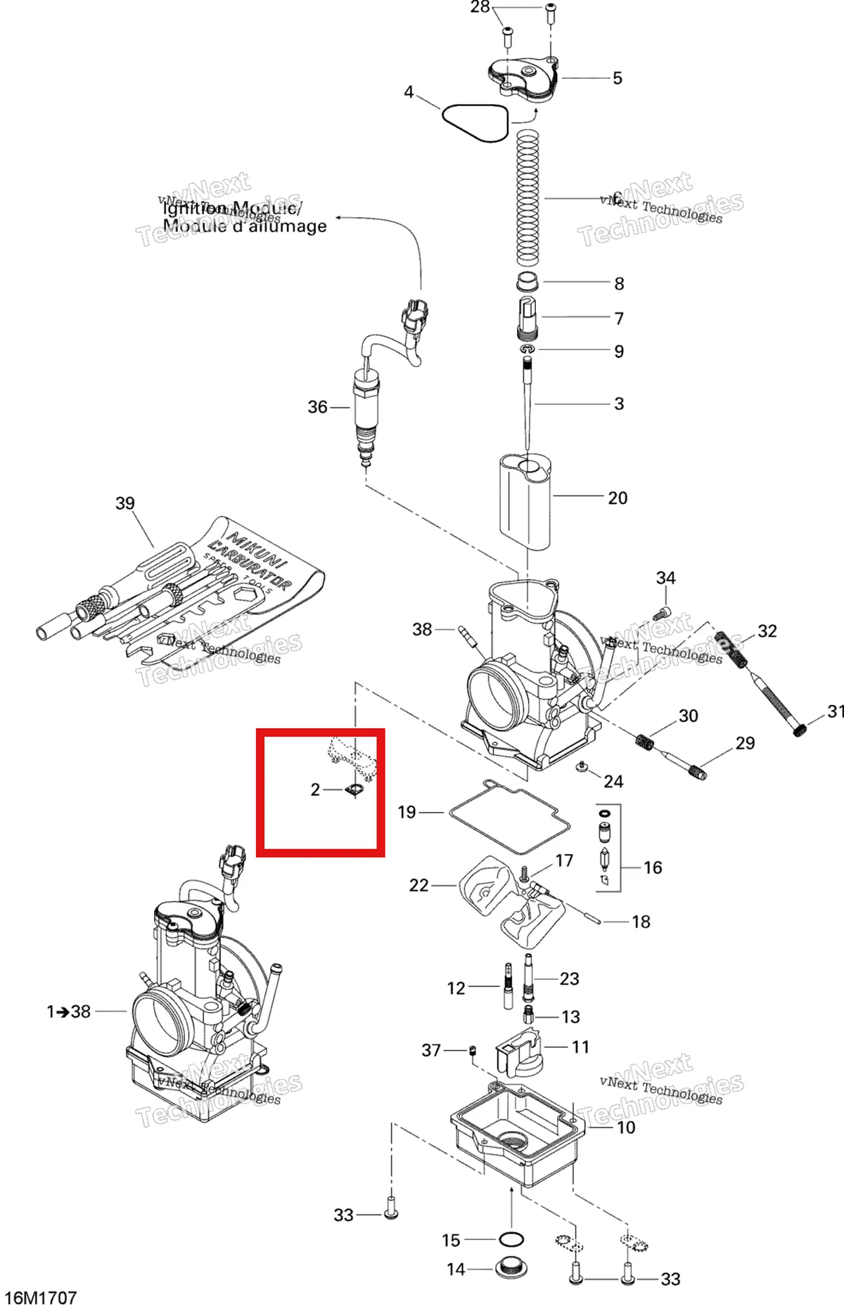 Деталь 404161865 (Прокладка) на схеме узла 2017 Ski-Doo MXZ 600 RS Carburetor
