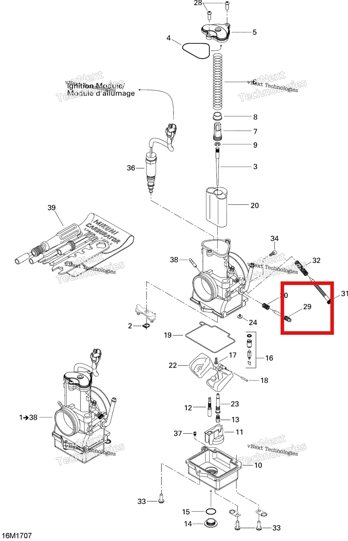 Деталь 404161866 (Регулировщик) на схеме узла 2017 Ski-Doo MXZ 600 RS Carburetor
