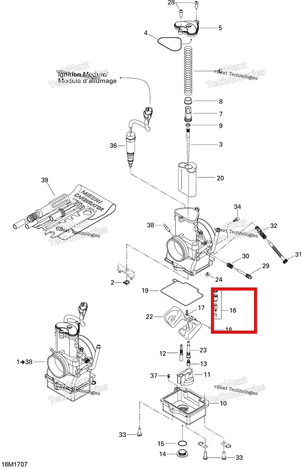 Деталь 404161868 (Деталь Needle Valve 1.5) на схеме узла 2017 Ski-Doo MXZ 600 RS Carburetor