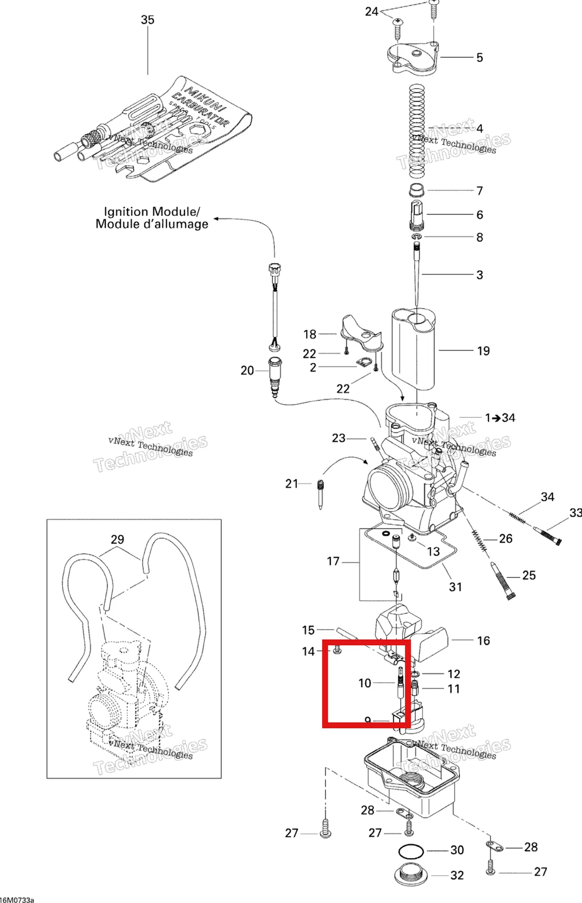 Деталь 404161870 (Деталь Pilot Jet 25) на схеме узла 2007 Ski-Doo MX Z 440X Racing Carburetor