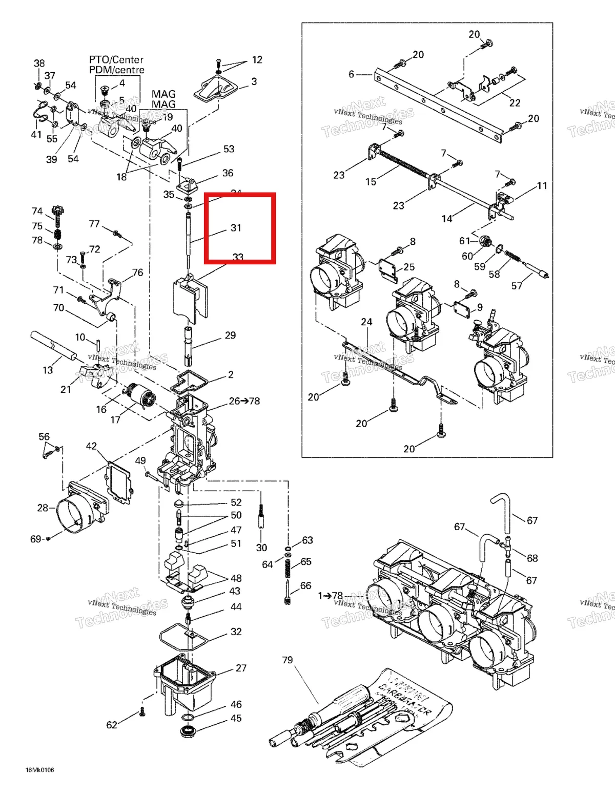 Деталь 404161881 на схеме узла 2001 Ski-Doo Grand Touring 800 SE Carburetors