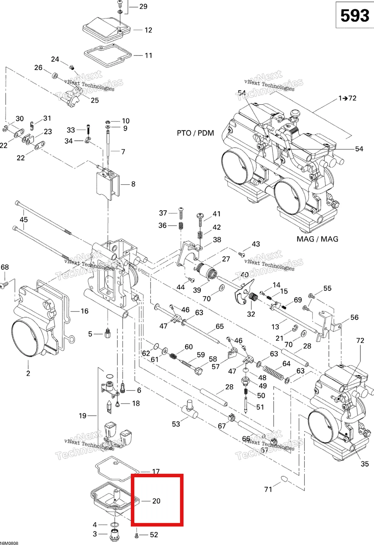 Деталь 404161960 (Деталь Float Body Assy) на схеме узла 2008 Ski-Doo GTX SPORT 500SS Carburetor