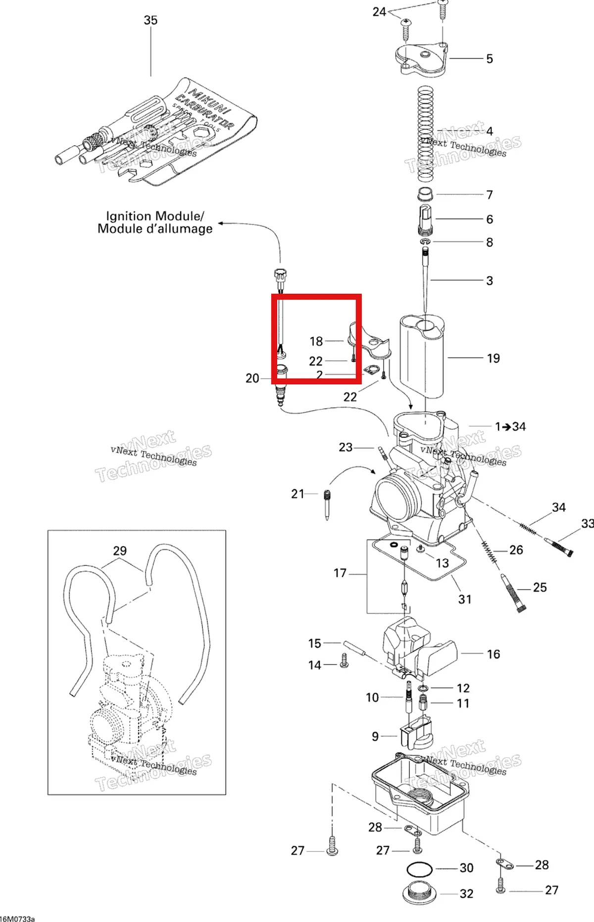 Деталь 404161974 (Деталь Ventury) на схеме узла 2007 Ski-Doo MX Z 440X Racing Carburetor