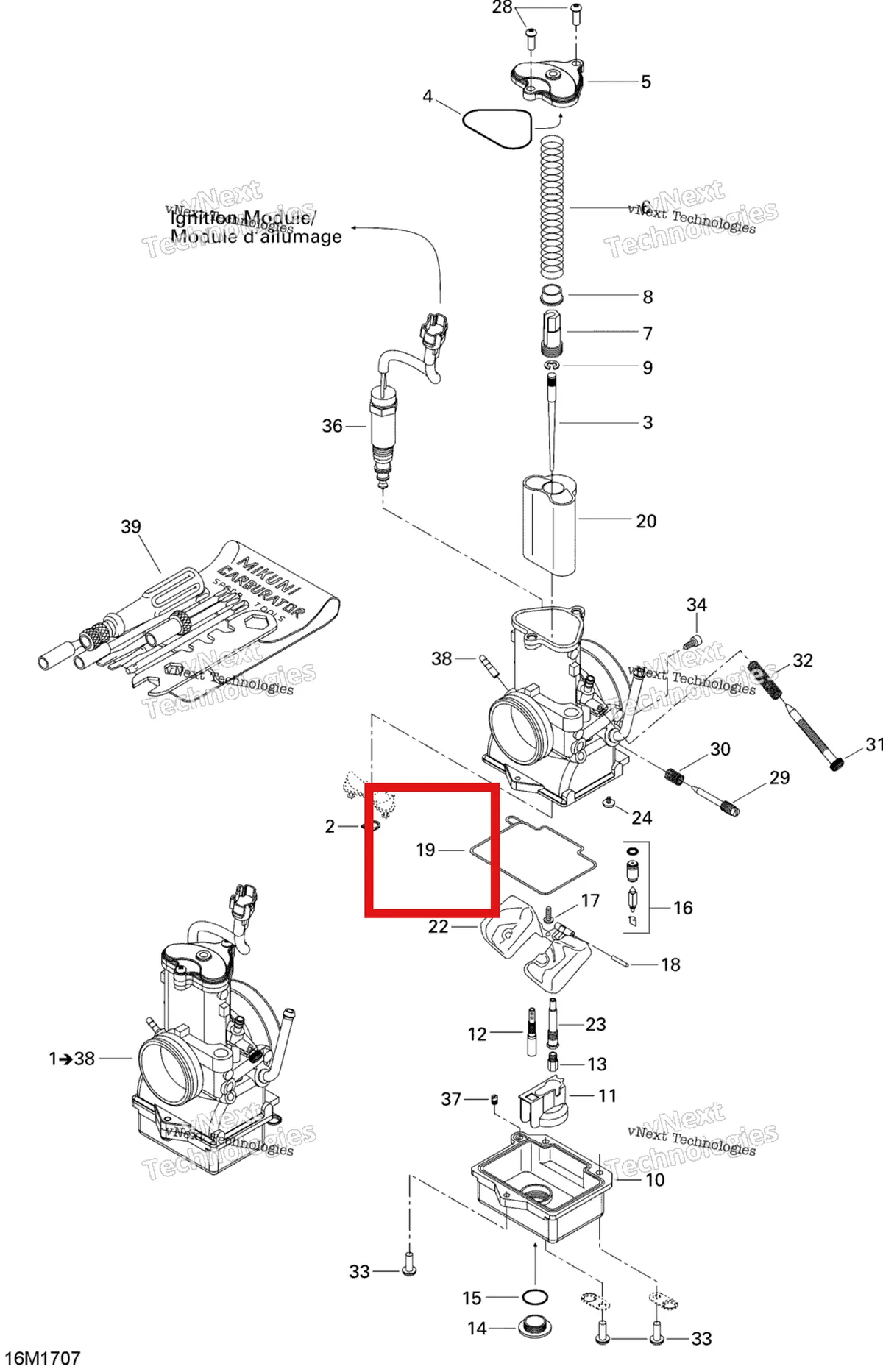 Деталь 404161993 (Уплотнительное кольцо) на схеме узла 2017 Ski-Doo MXZ 600 RS Carburetor