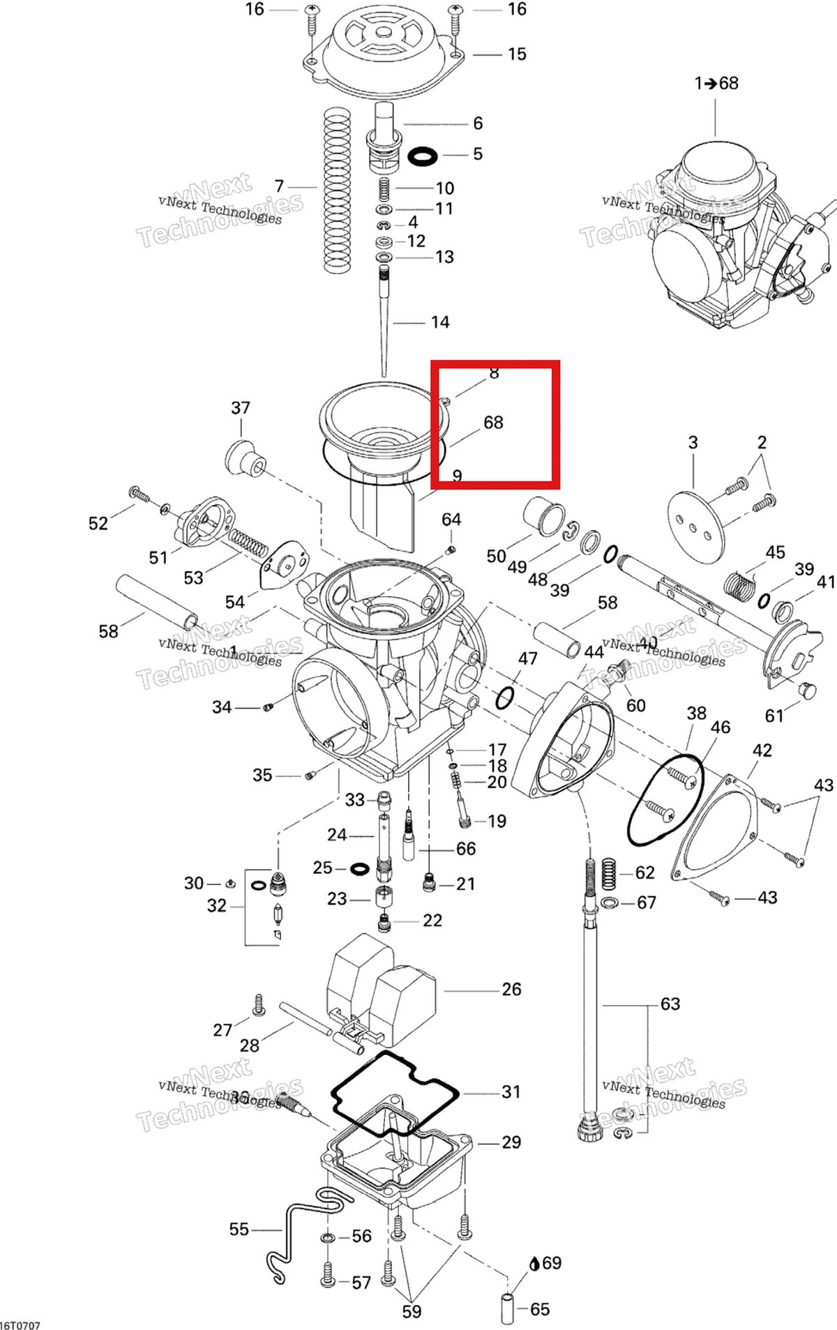 Деталь 404162023 на схеме узла 2007 Can-Am DS 650 X Carburetor