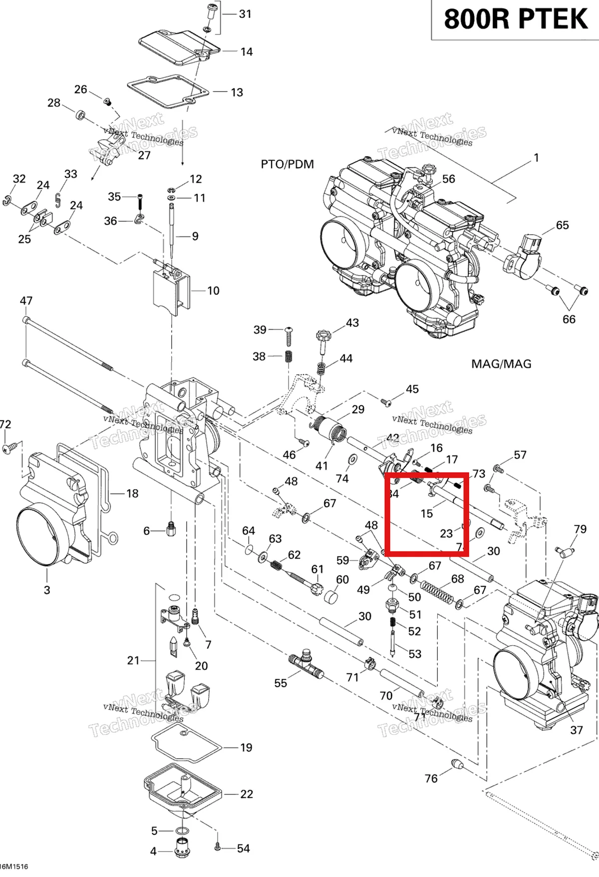 Деталь 404162077 (Вал дросселя) на схеме узла 2015 Ski-Doo SUMMIT SPORT 800RPTEK XP154 Carburetor