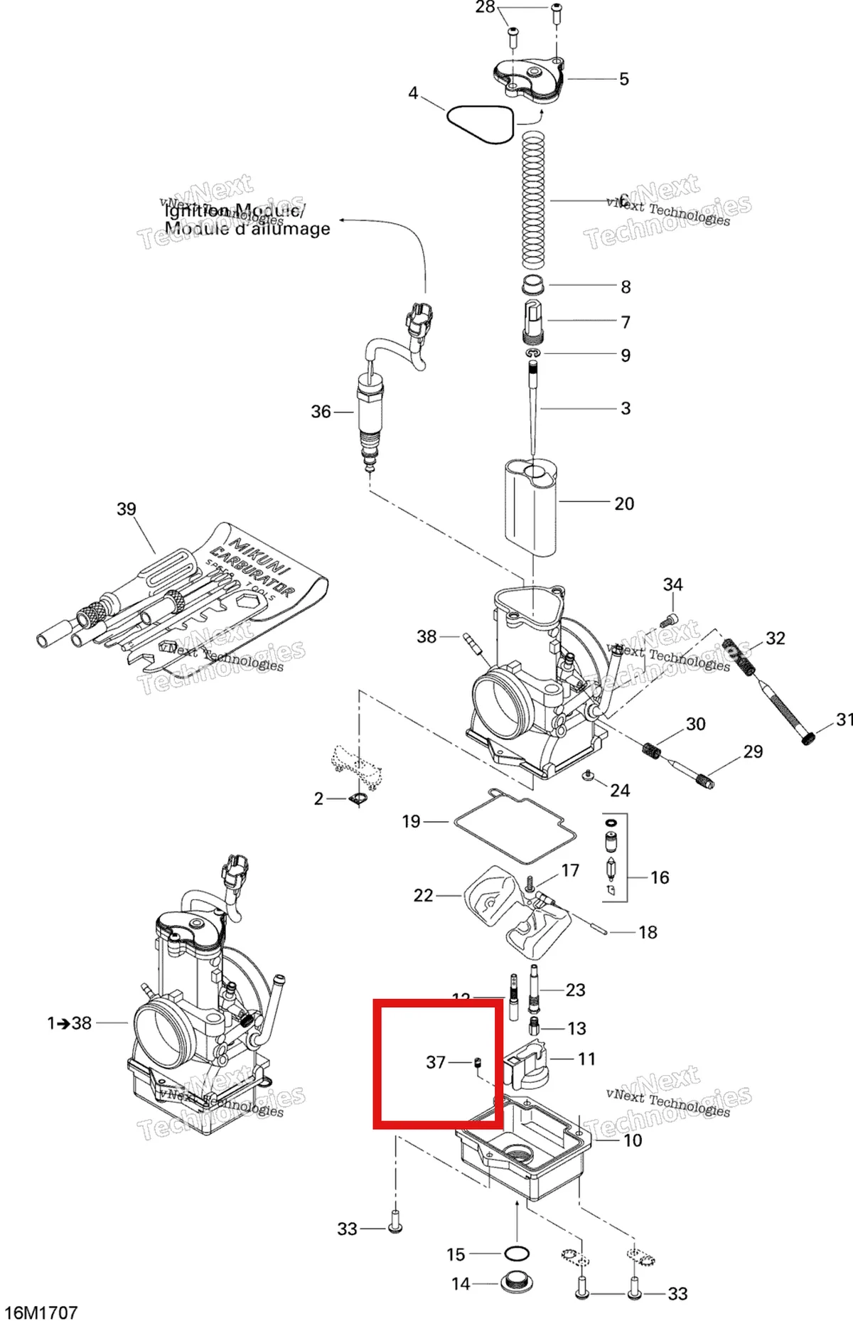 Деталь 404162098 (Деталь Power Jet 160) на схеме узла 2017 Ski-Doo MXZ 600 RS Carburetor