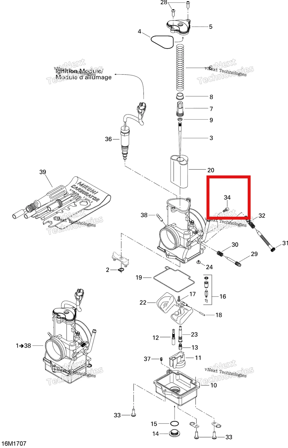 Деталь 404162100 (Винт) на схеме узла 2017 Ski-Doo MXZ 600 RS Carburetor