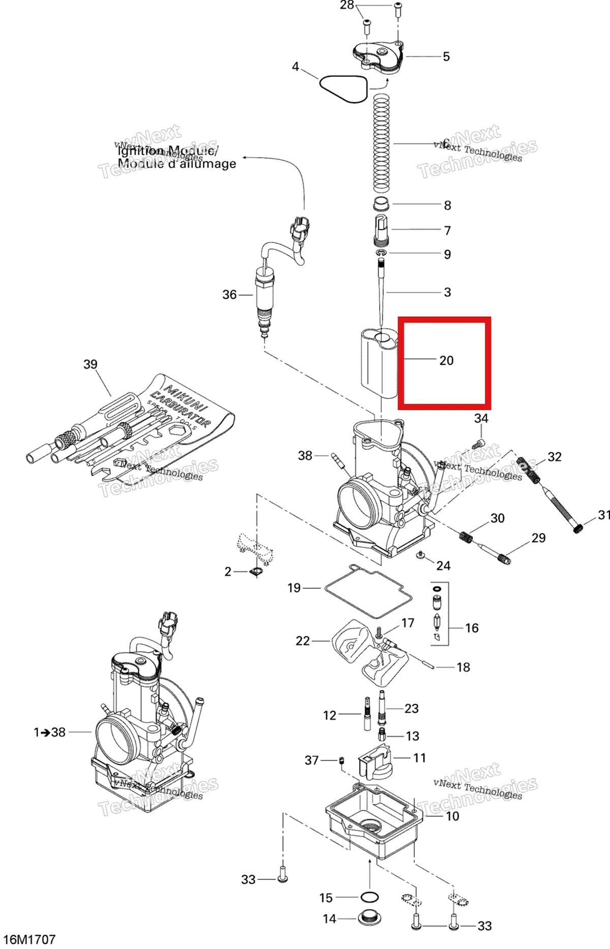 Деталь 404162106 (Деталь Piston Valve 4.0) на схеме узла 2017 Ski-Doo MXZ 600 RS Carburetor