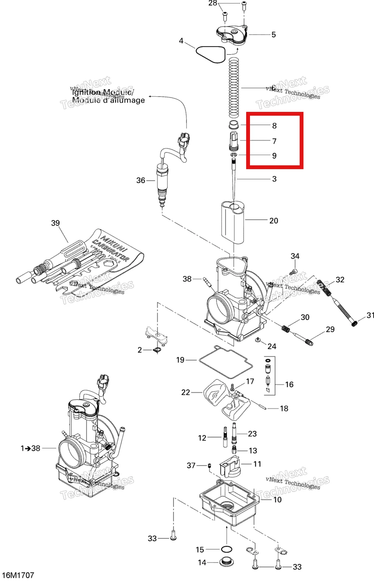 Деталь 404162108 (Деталь Holder Guide) на схеме узла 2017 Ski-Doo MXZ 600 RS Carburetor