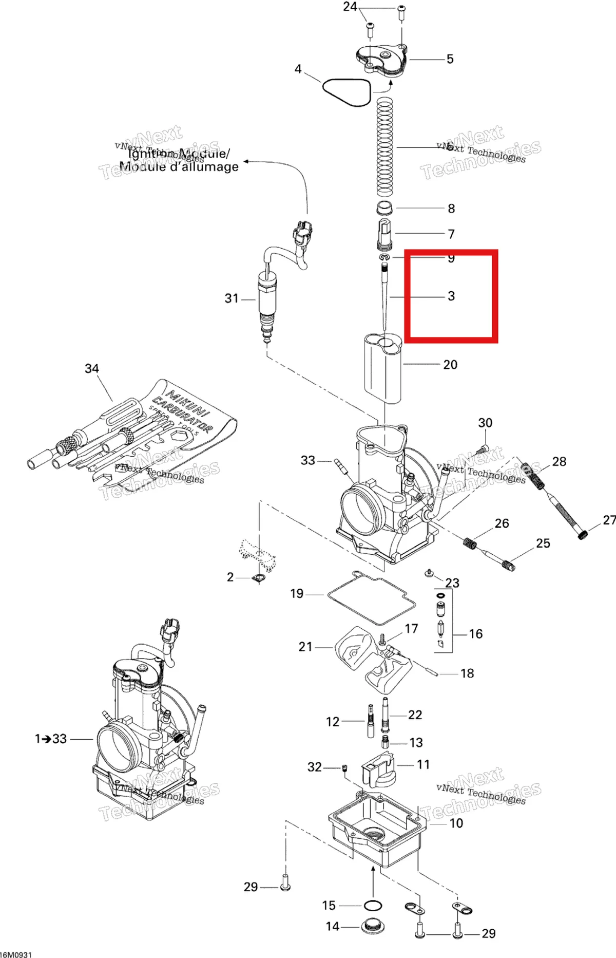 Деталь 404162114 (Игла) на схеме узла 2009 Ski-Doo MX Z X 600RS Carburetor