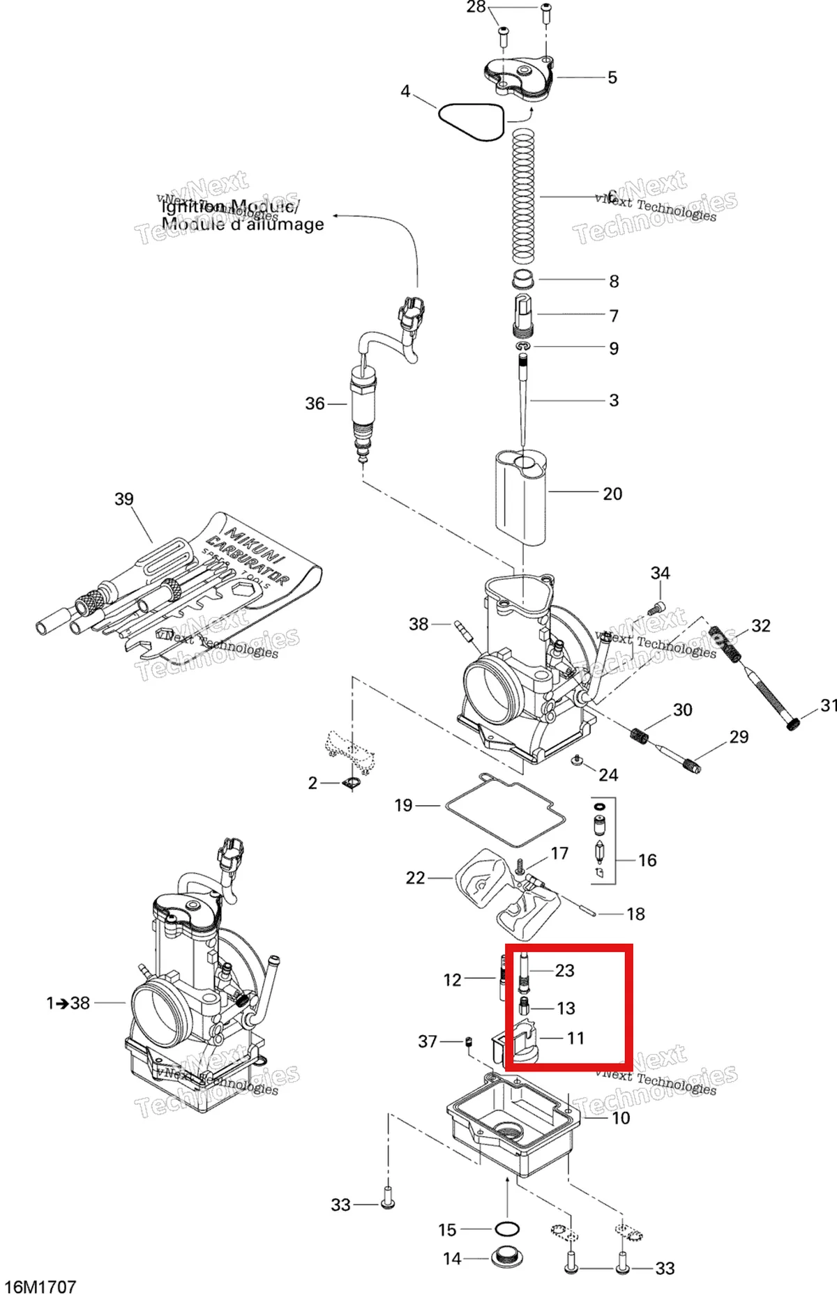 Деталь 404162115 (Деталь Main Jet 230) на схеме узла 2017 Ski-Doo MXZ 600 RS Carburetor