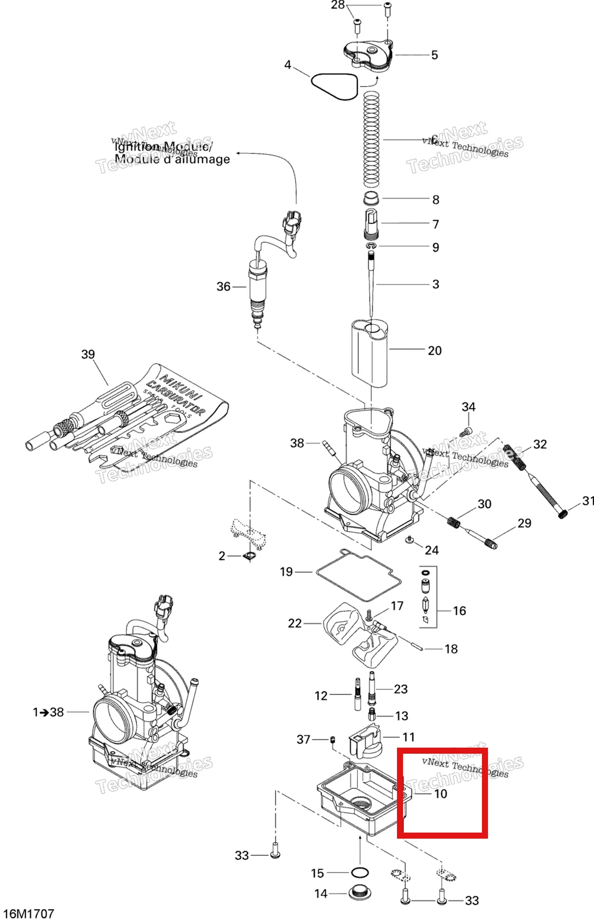 Деталь 404162121 на схеме узла 2017 Ski-Doo MXZ 600 RS Carburetor
