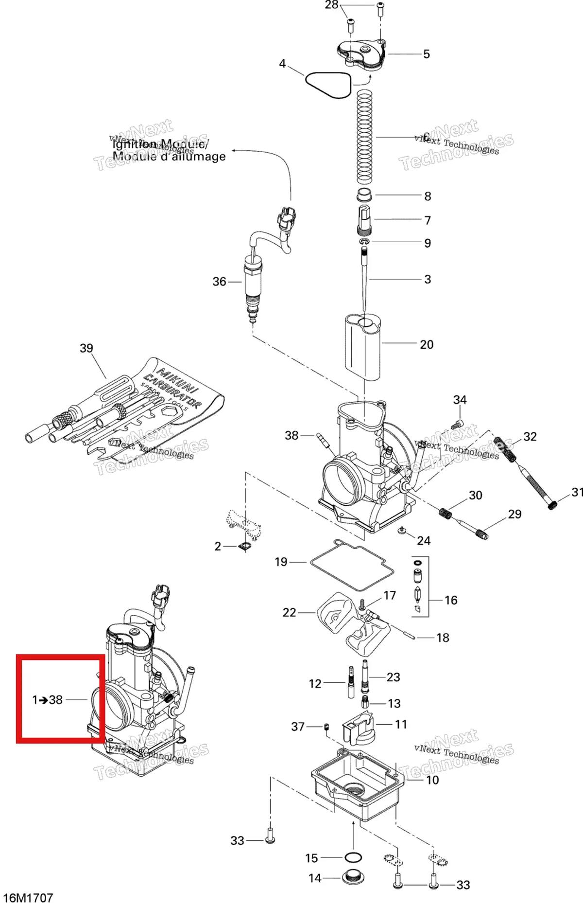 Деталь 404162123 на схеме узла 2017 Ski-Doo MXZ 600 RS Carburetor