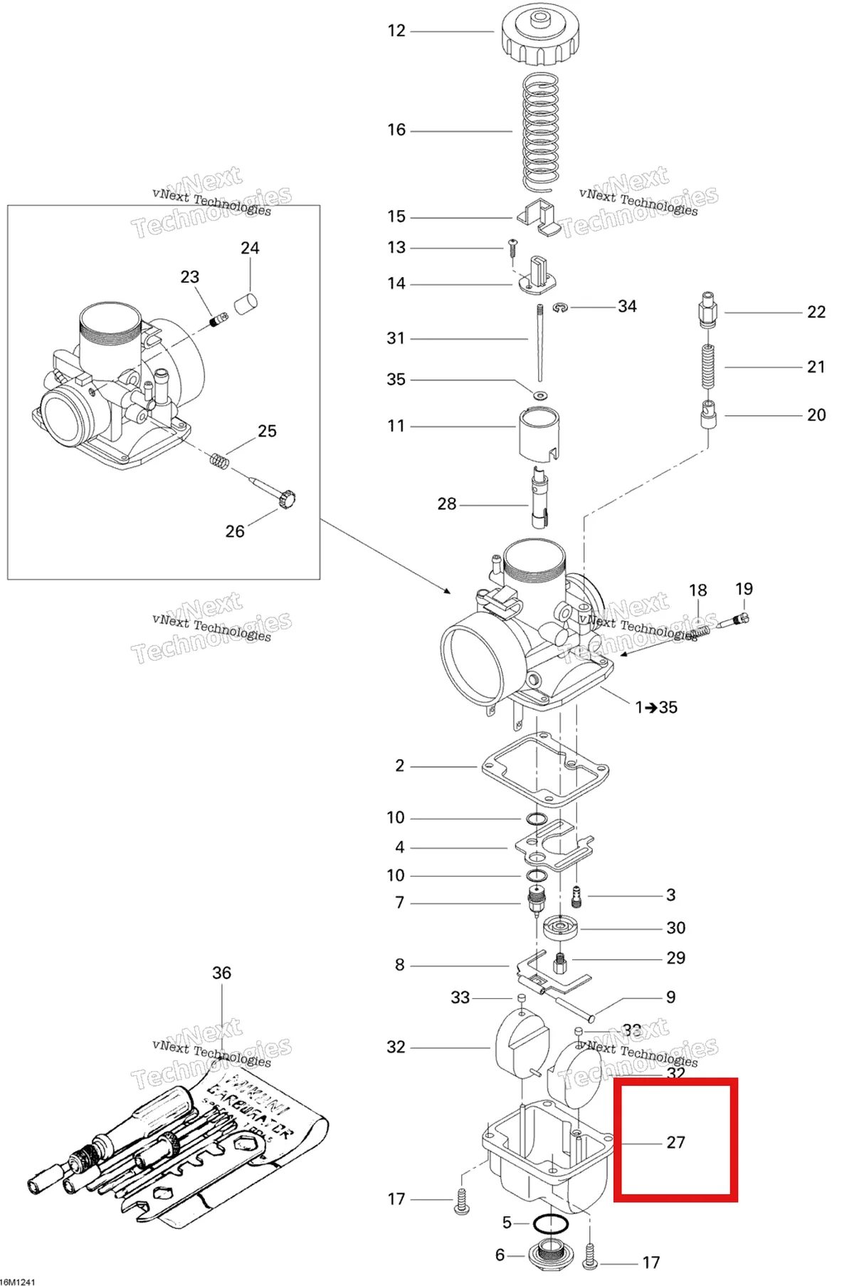 Деталь 404162128 (Деталь Float Body. Mag Side) на схеме узла 2012 Ski-Doo Skandic WT 550F XU Carburetor