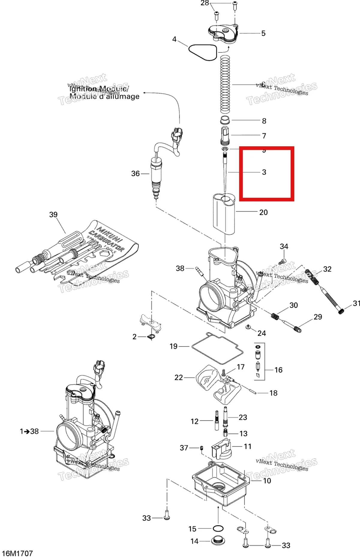 Деталь 404162141 (Деталь Needle 6fdy2-2) на схеме узла 2017 Ski-Doo MXZ 600 RS Carburetor