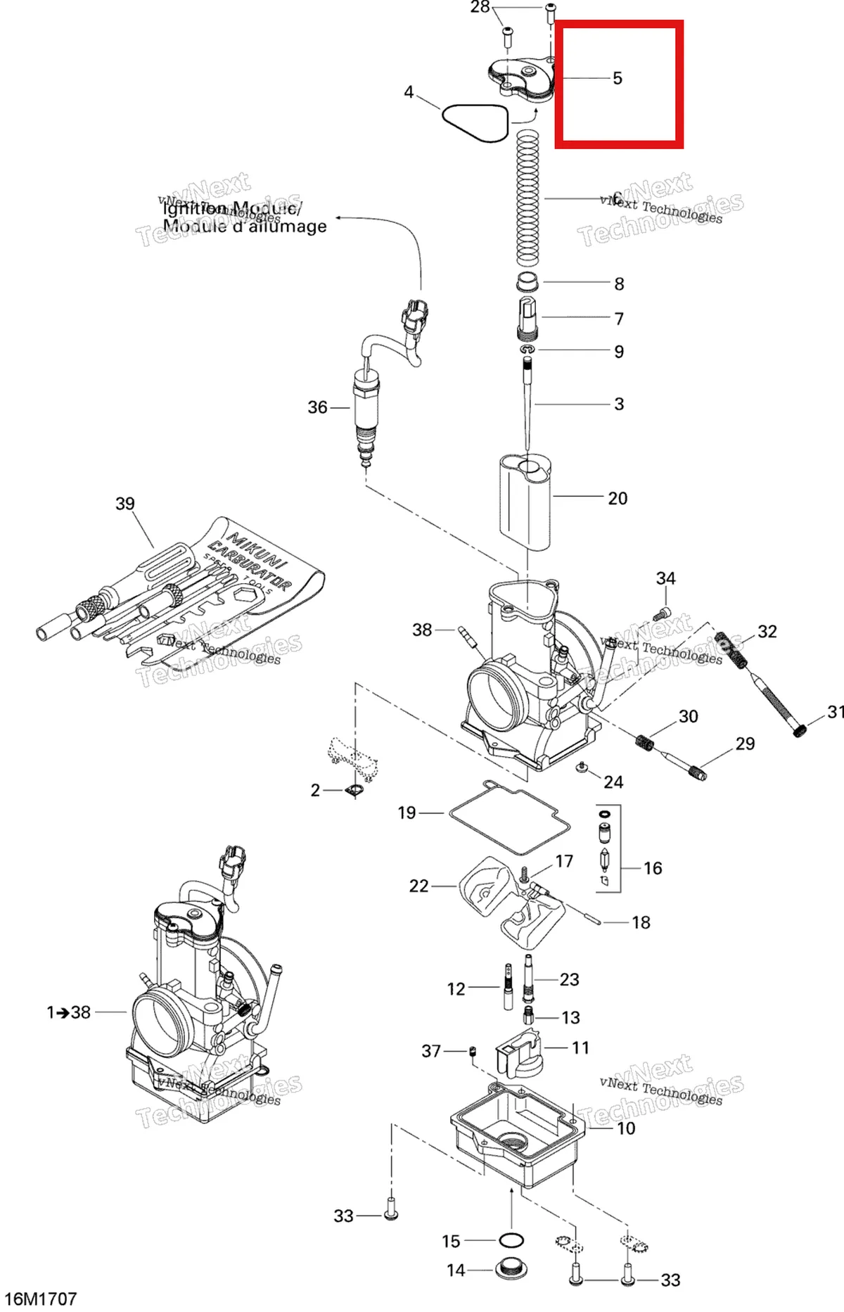 Деталь 404162142 на схеме узла 2017 Ski-Doo MXZ 600 RS Carburetor