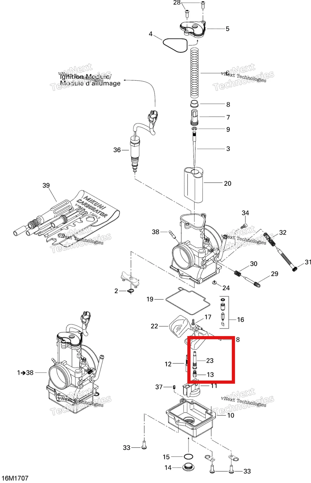 Деталь 404162143 (Деталь Jet Needle P-7) на схеме узла 2017 Ski-Doo MXZ 600 RS Carburetor
