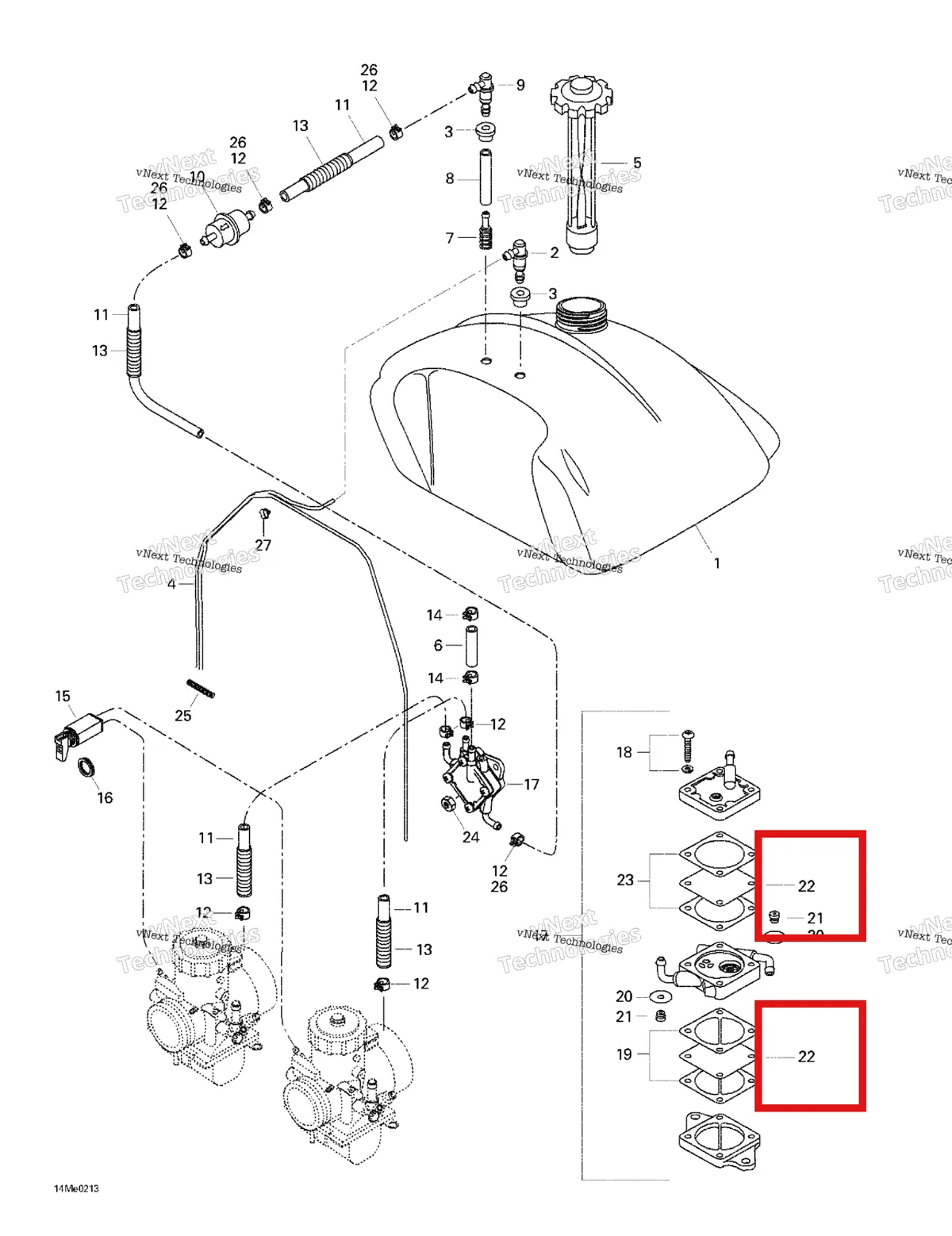 Деталь 404902200 (Диафрагма) на схеме узла 2003 Ski-Doo Skandic 600 Fuel System