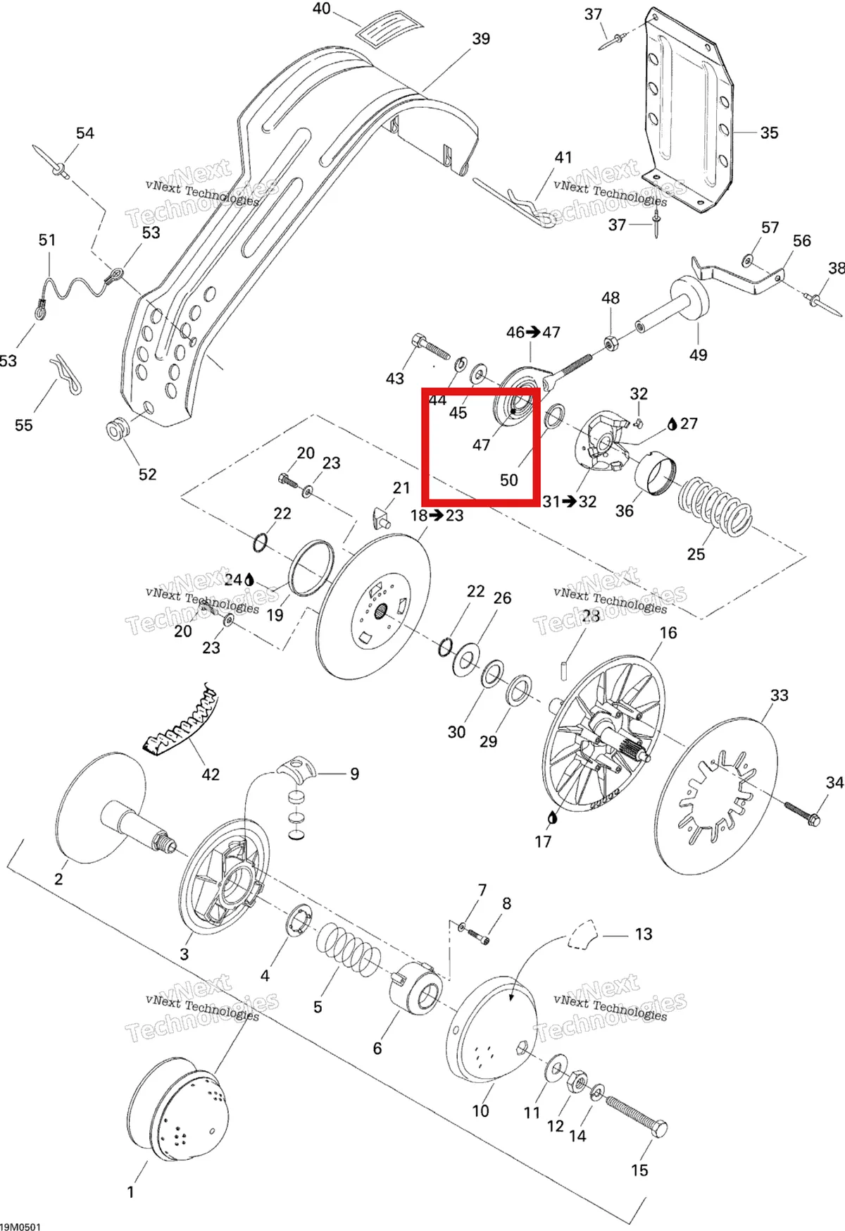 Деталь 405401000 на схеме узла 2005 Ski-Doo Tundra R Pulley System
