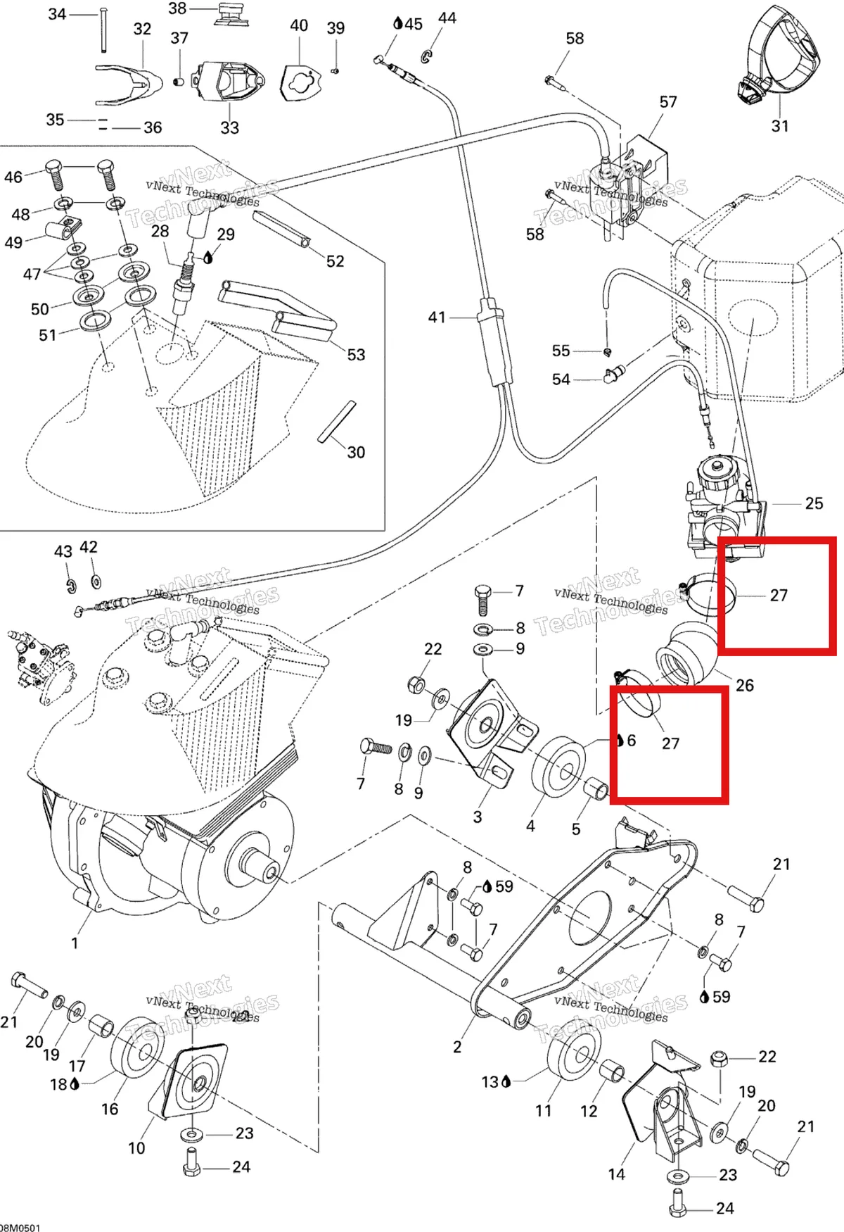 Деталь 408801900 на схеме узла 2005 Ski-Doo Tundra R Engine And Engine Support