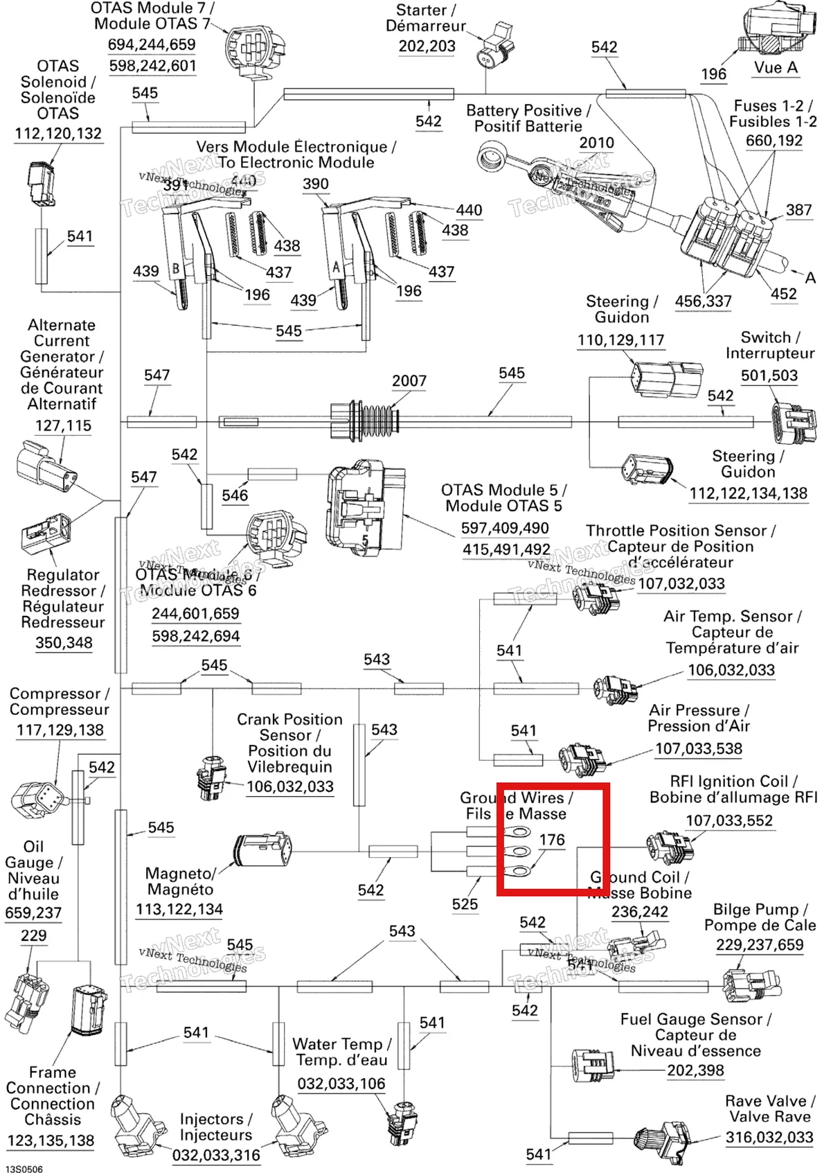 Деталь 409003200 на схеме узла 2005 Sea-Doo 3D RFI Electrical Harness
