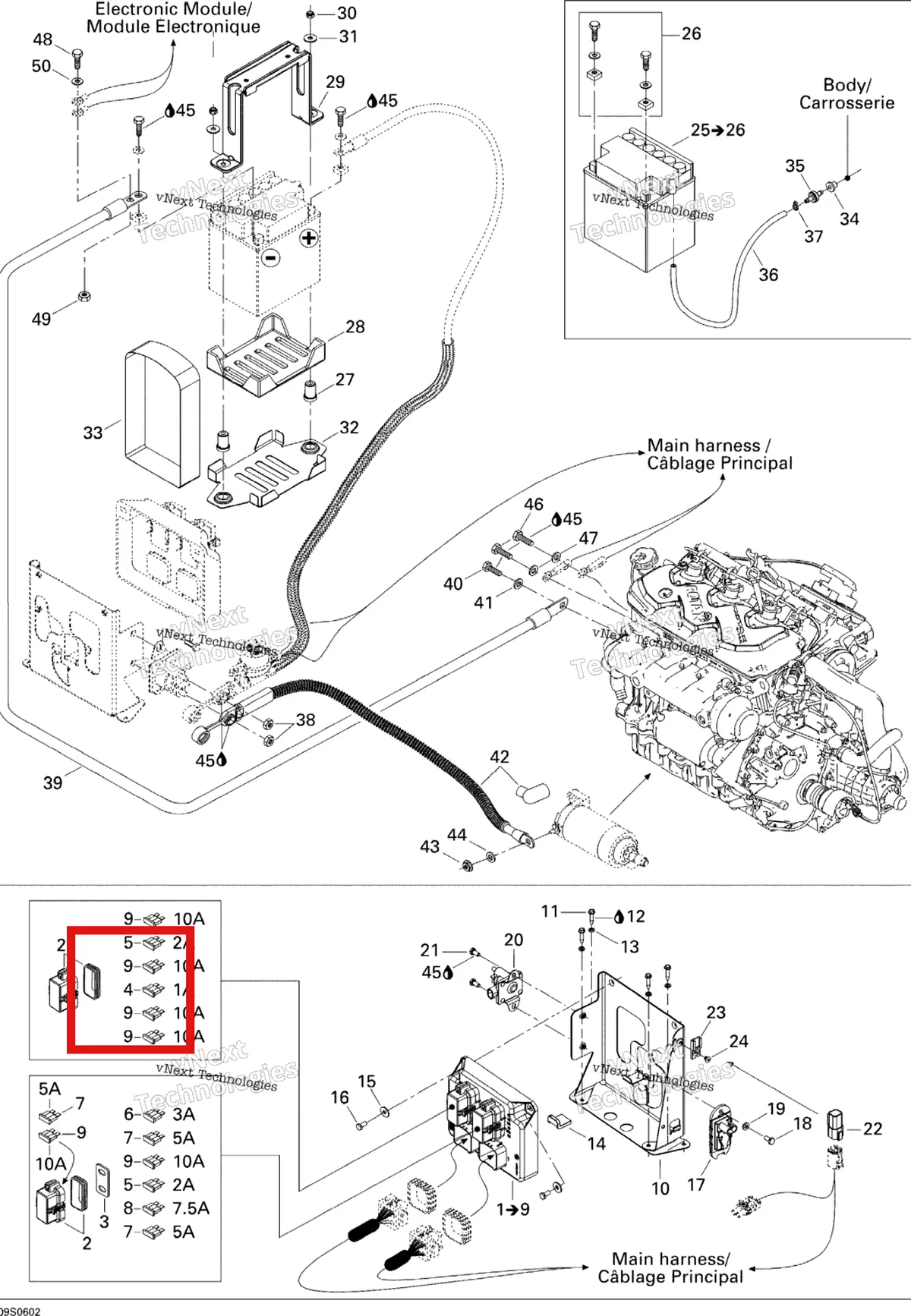 Деталь 409012800 (Деталь Fuse 1 A) на схеме узла 2006 Sea-Doo GTI Rental Electrical System Gti Rental