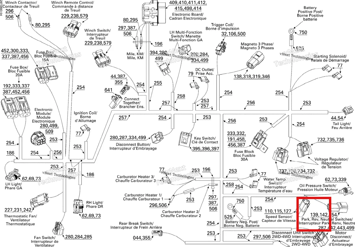 Деталь 409014800 (фишки) на схеме узла 2008 Can-Am Outlander MAX 400 STD Main Harness