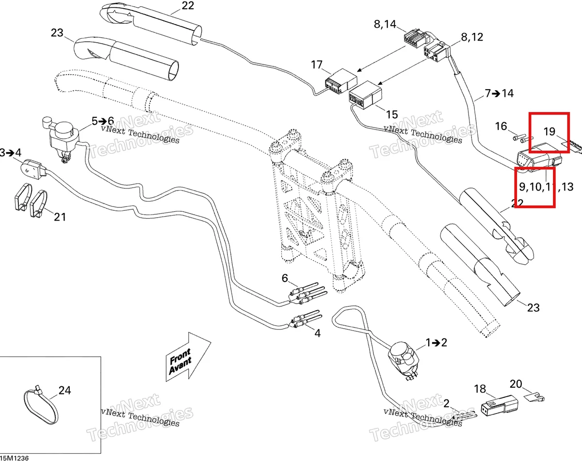 Деталь 409015600 (Деталь Male Lock, 12 Circuits) на схеме узла 2012 Ski-Doo MX Z X 600RS Steering Wiring Harness