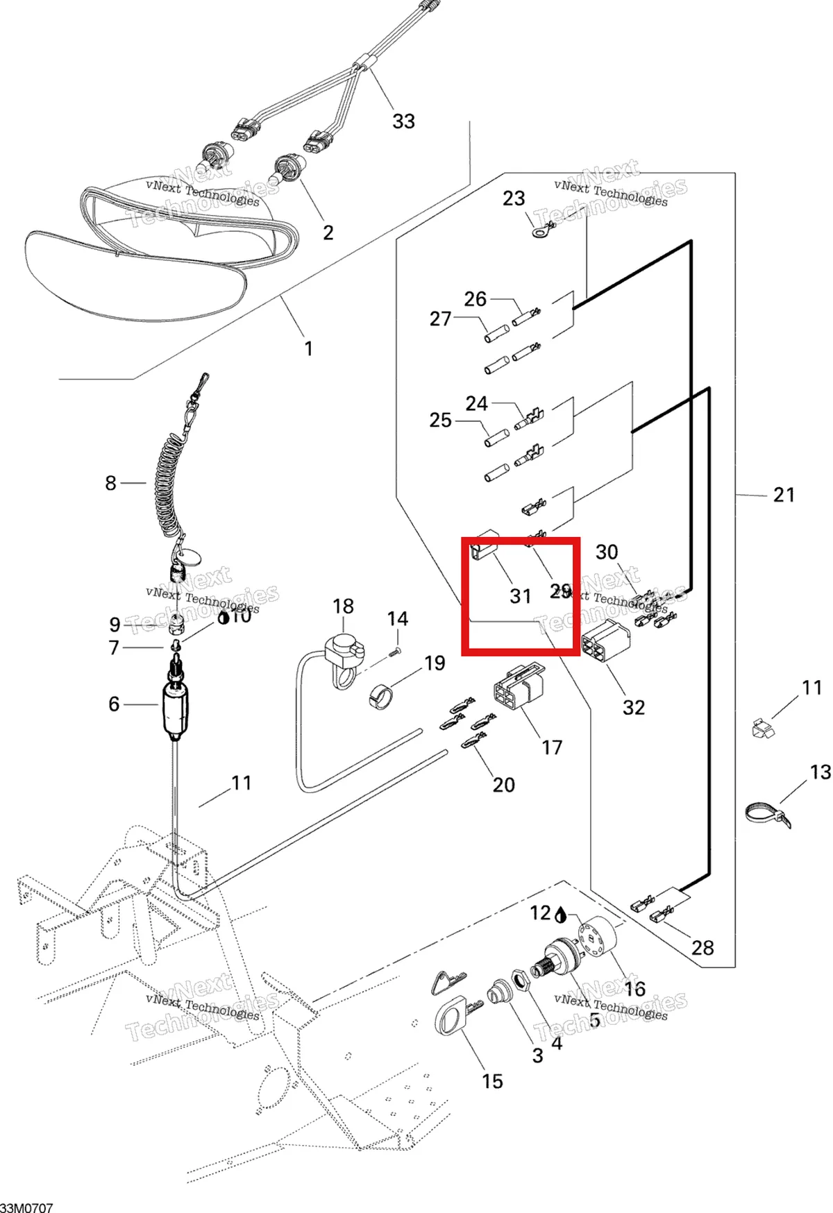 Деталь 409204600 (Разъем) на схеме узла 2007 Ski-Doo Mini Z Electrical System