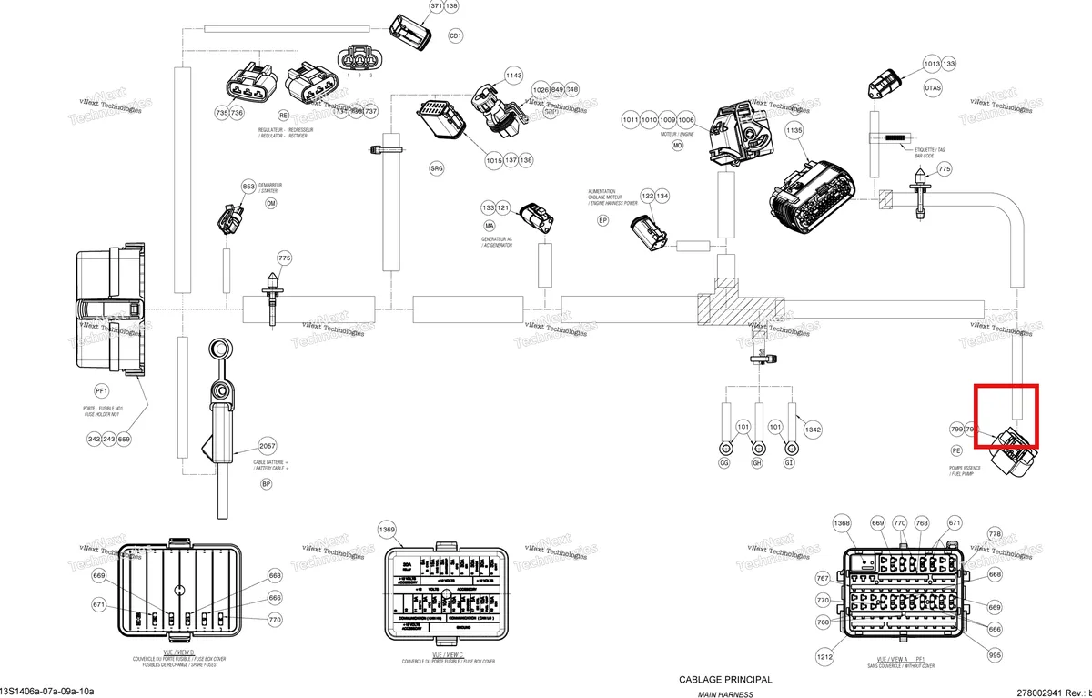 Деталь 409207400 (Разъем) на схеме узла 2014 Sea-Doo GTX 155 Electrical Harness Main Harness