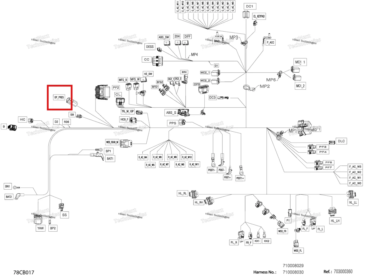 Деталь 409207600 (Замок) на схеме узла 2022 Can-Am Traxter PRO HD10 - DPS - CE Electric - Main Harness - 710008029 - Model With Abs