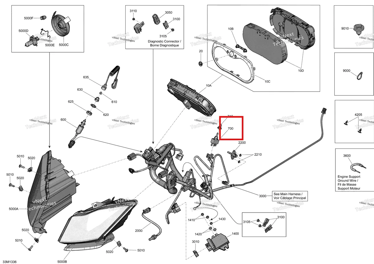 Деталь 410107300 (Деталь Switch Seat Heater) на схеме узла 2013 Ski-Doo MXZ X 600RS XP Electrical System
