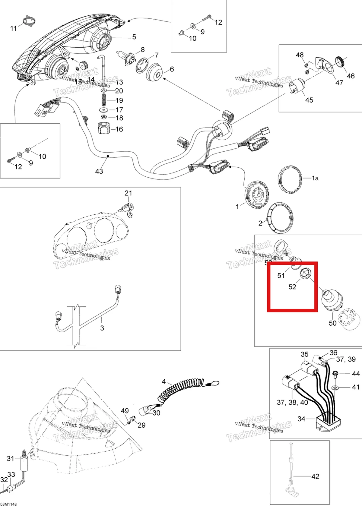 Деталь 410112100 (Деталь Switch Nut) на схеме узла 2011 Ski-Doo Skandic WT 550F YetiII Electrical System