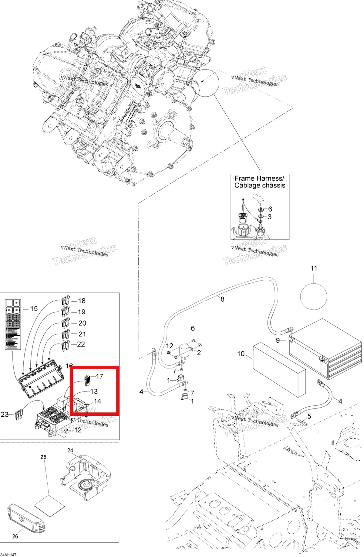 Деталь 410113604 (Реле Ski-Doo Expedition TUV V800 4-TEC (2009) (410113604)) на схеме узла 2012 Ski-Doo Skandic SWT V800 YetiII Battery And Starter
